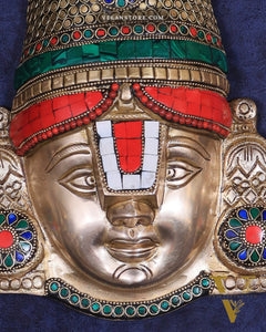 Brass Lord Tirupati Balaji Face with Shankhu Chakra | 12x13 inch