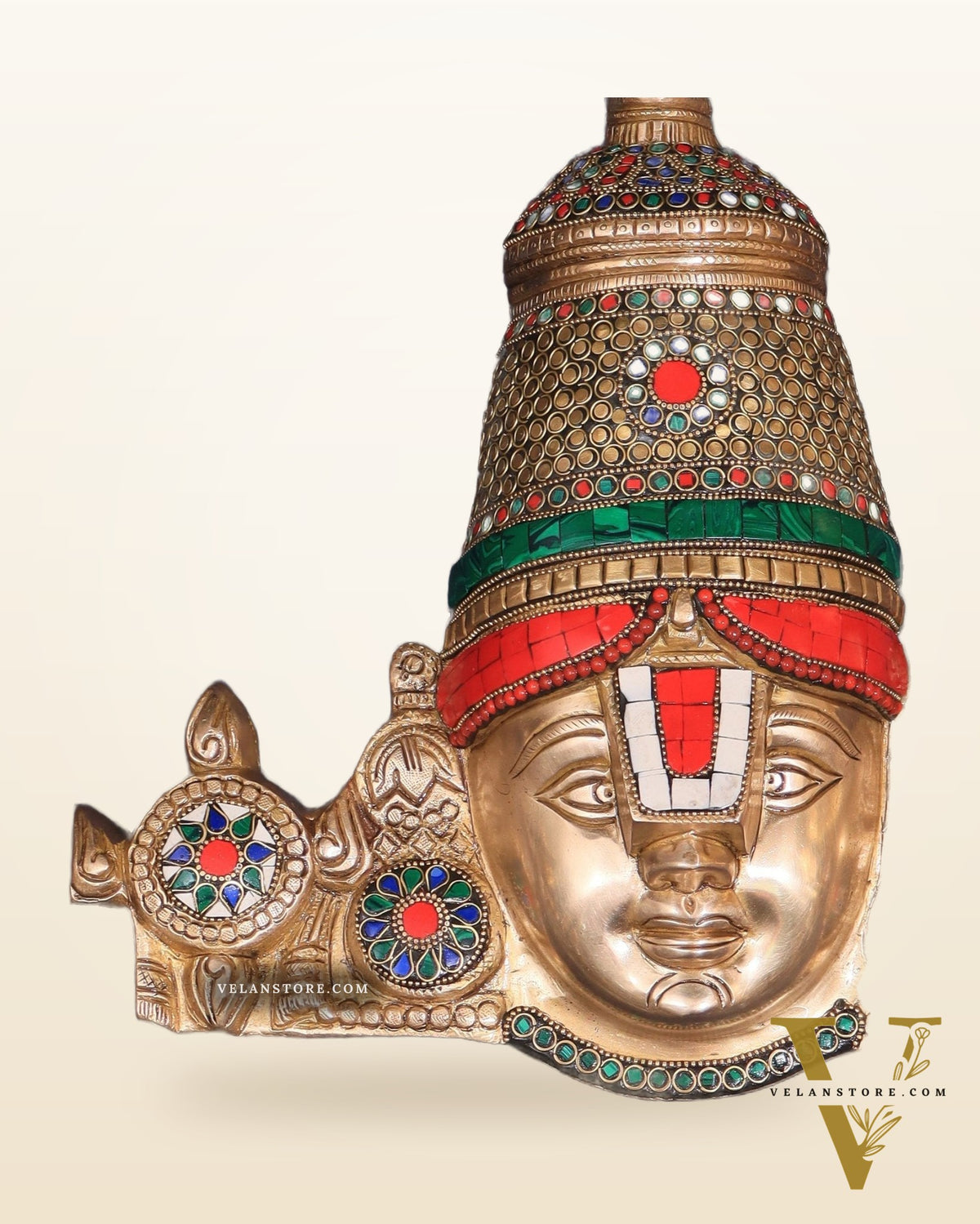 Brass Lord Tirupati Balaji Face with Shankhu Chakra | 12x13 inch