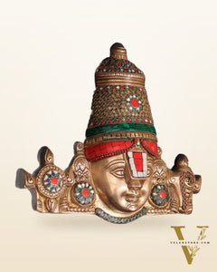 Brass Lord Tirupati Balaji Face with Shankhu Chakra | 12x13 inch