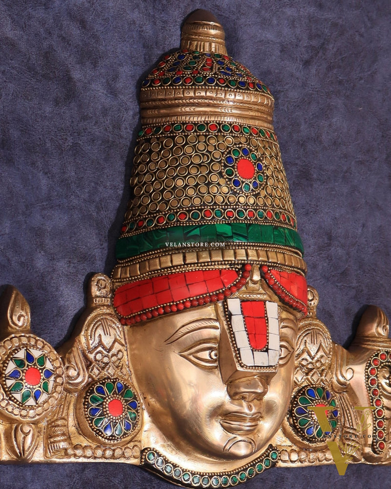 Brass Lord Tirupati Balaji Face with Shankhu Chakra | 12x13 inch