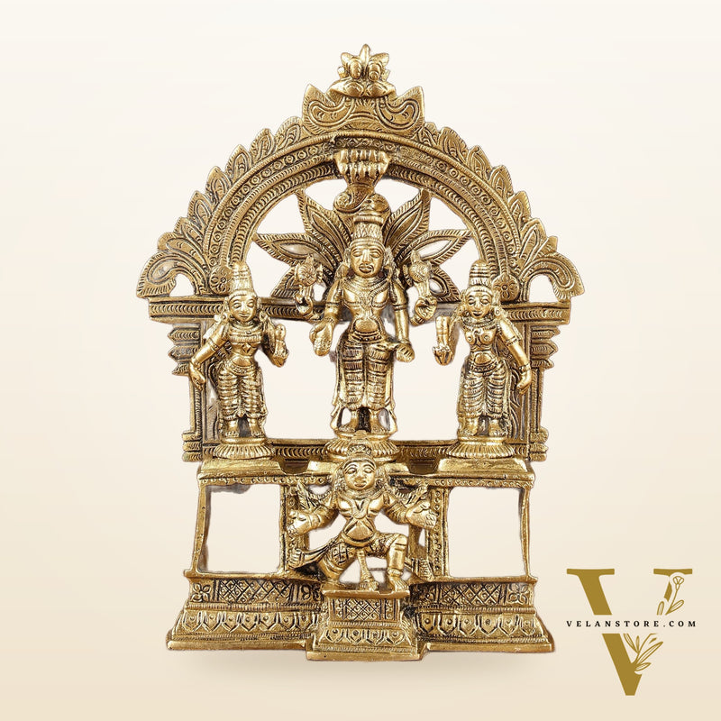 Brass Lord Tirupati Balaji with Bhoodevi Devi and Sridevi Idol | Height: 7.5 inch