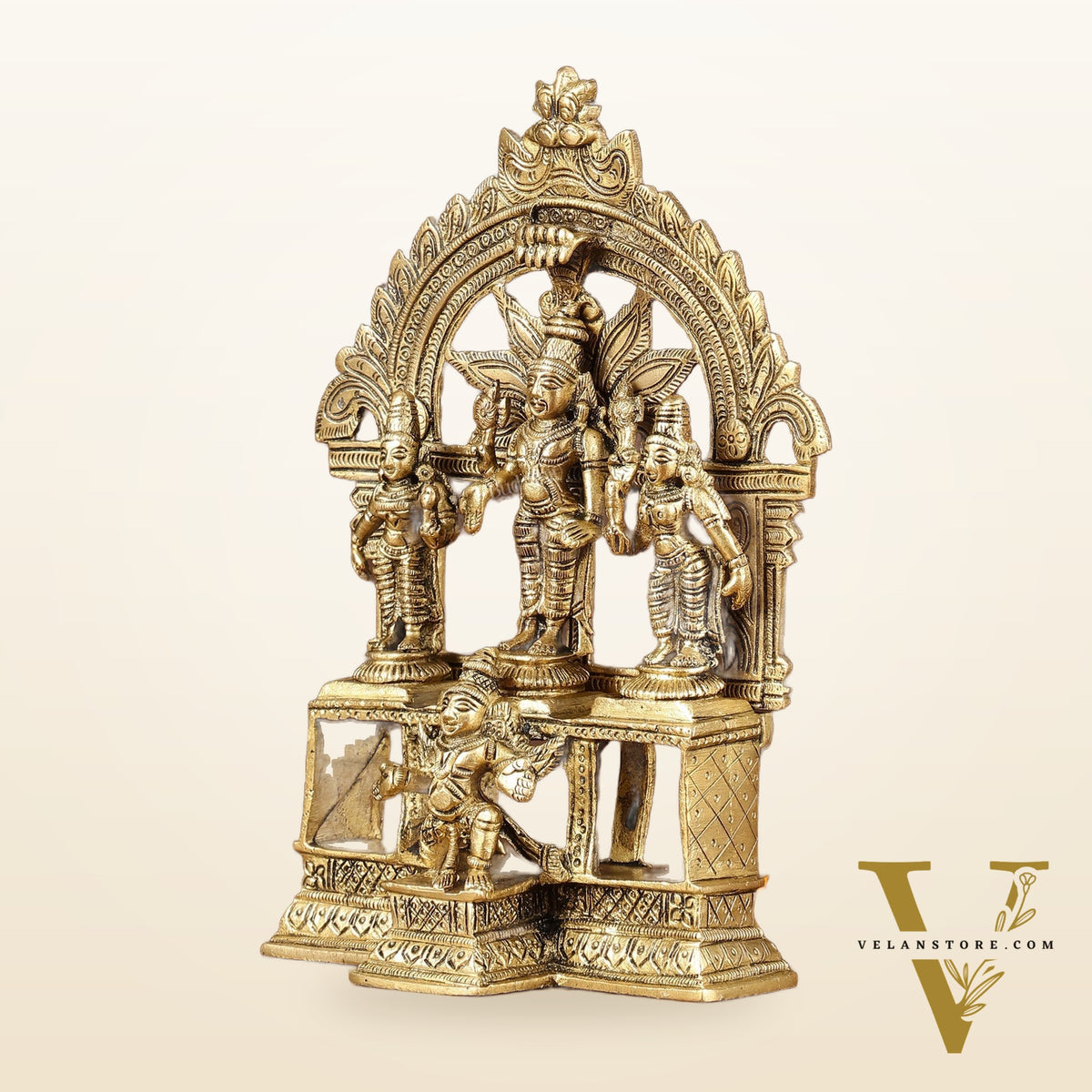 Brass Lord Tirupati Balaji with Bhoodevi Devi and Sridevi Idol | Height: 7.5 inch