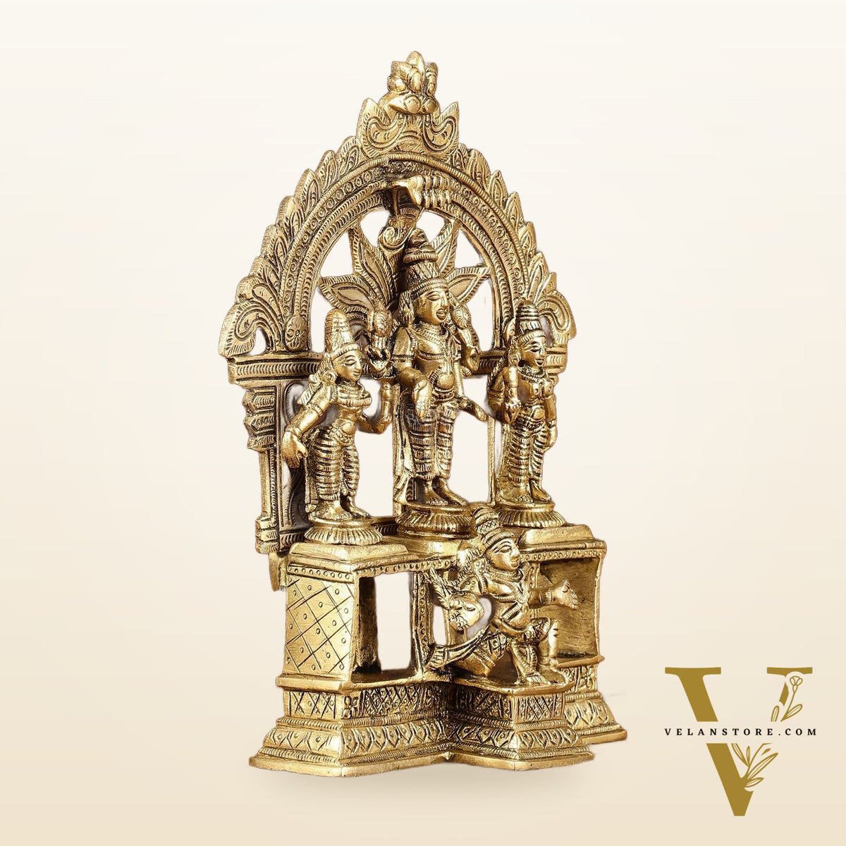 Brass Lord Tirupati Balaji with Bhoodevi Devi and Sridevi Idol | Height: 7.5 inch