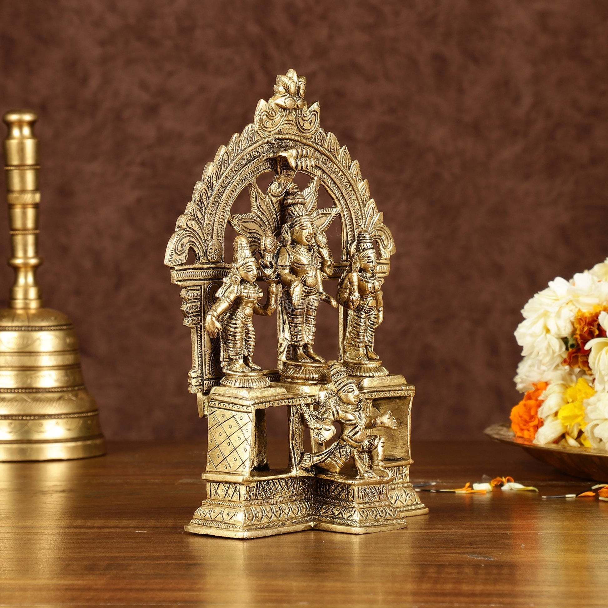 Brass Lord Tirupati Balaji with Bhoodevi Devi and Sridevi Idol | Height: 7.5 inch