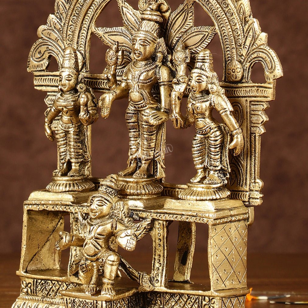 Brass Lord Tirupati Balaji with Bhoodevi Devi and Sridevi Idol | Height: 7.5 inch