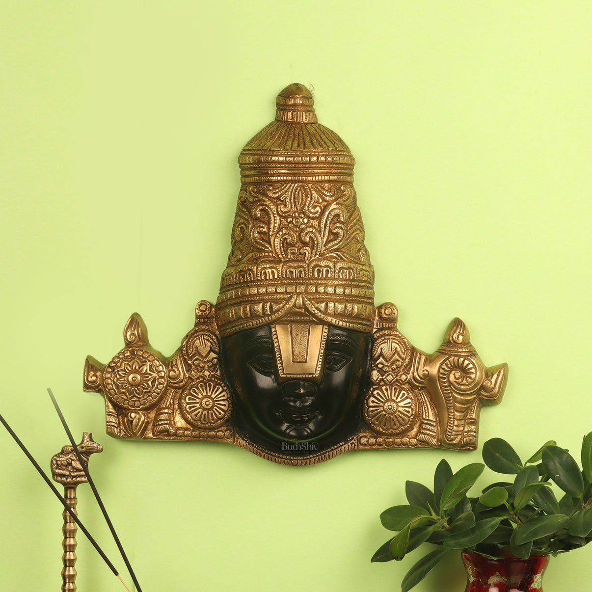 Brass Lord Venkateshwara Swamy Face with Shankhu Chakra | 12x13 inch