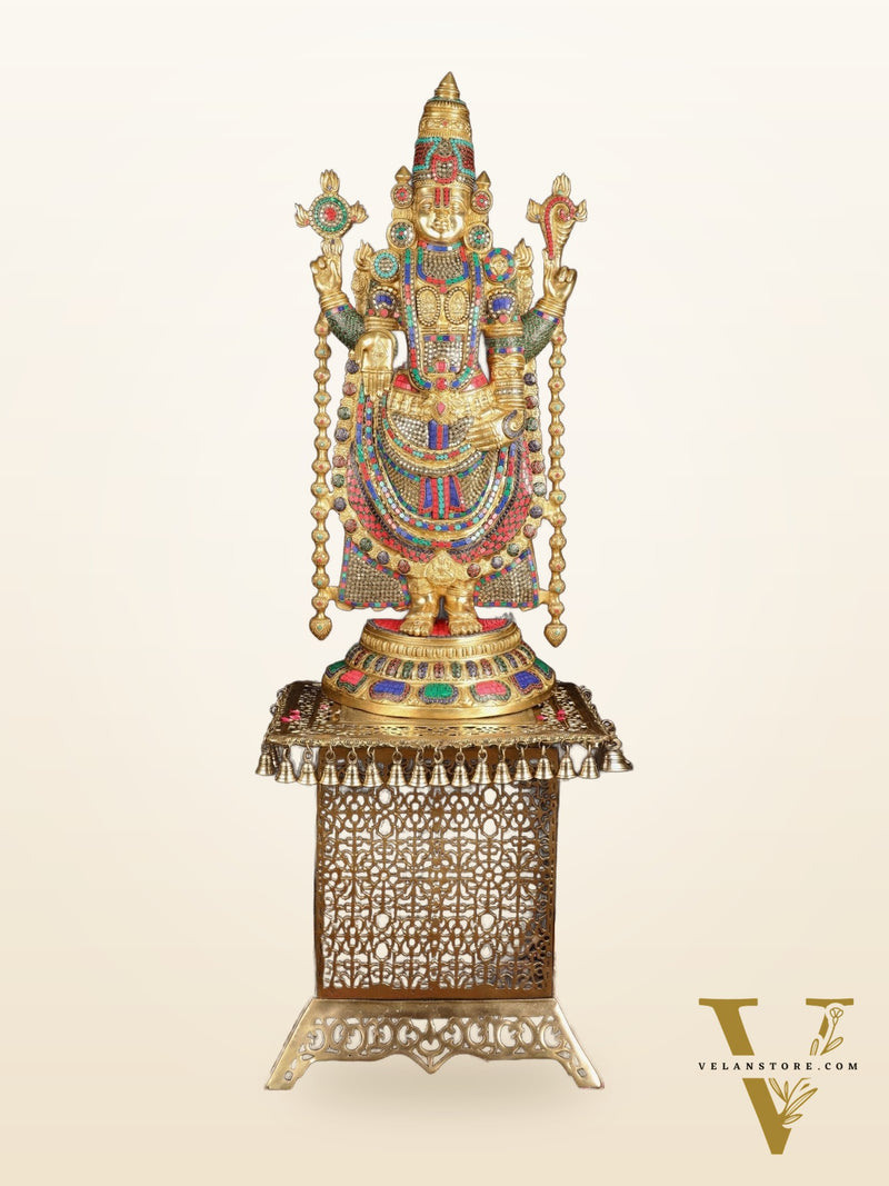 Brass Lord Venkateshwara Swamy Tirupati Balaji statue with Brass Pedestal 59"