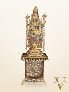 Brass Lord Venkateshwara Swamy Tirupati Balaji statue with Brass Pedestal 59"