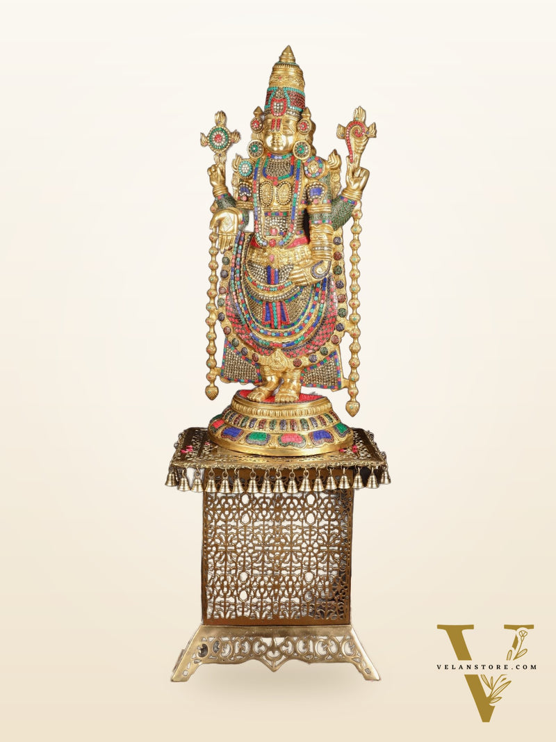Brass Lord Venkateshwara Swamy Tirupati Balaji statue with Brass Pedestal 59"