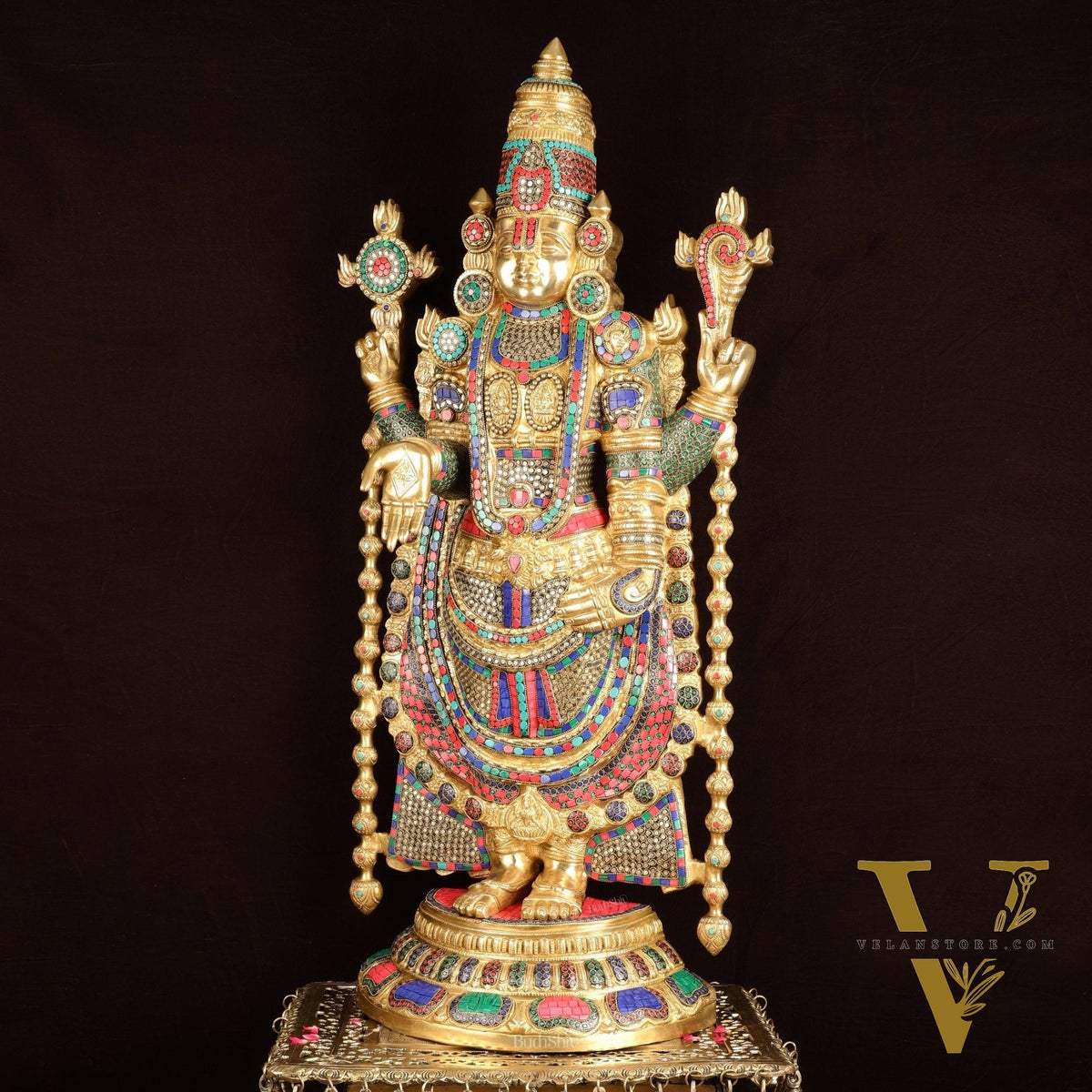 Brass Lord Venkateshwara Swamy Tirupati Balaji statue with Brass Pedestal 59"