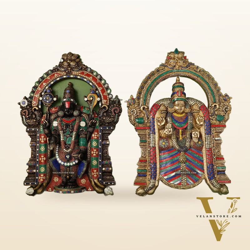 Brass Lord Venkateshwara Tirupati Balaji and Goddess Padmavathi Thayar Wall Hangings - 26