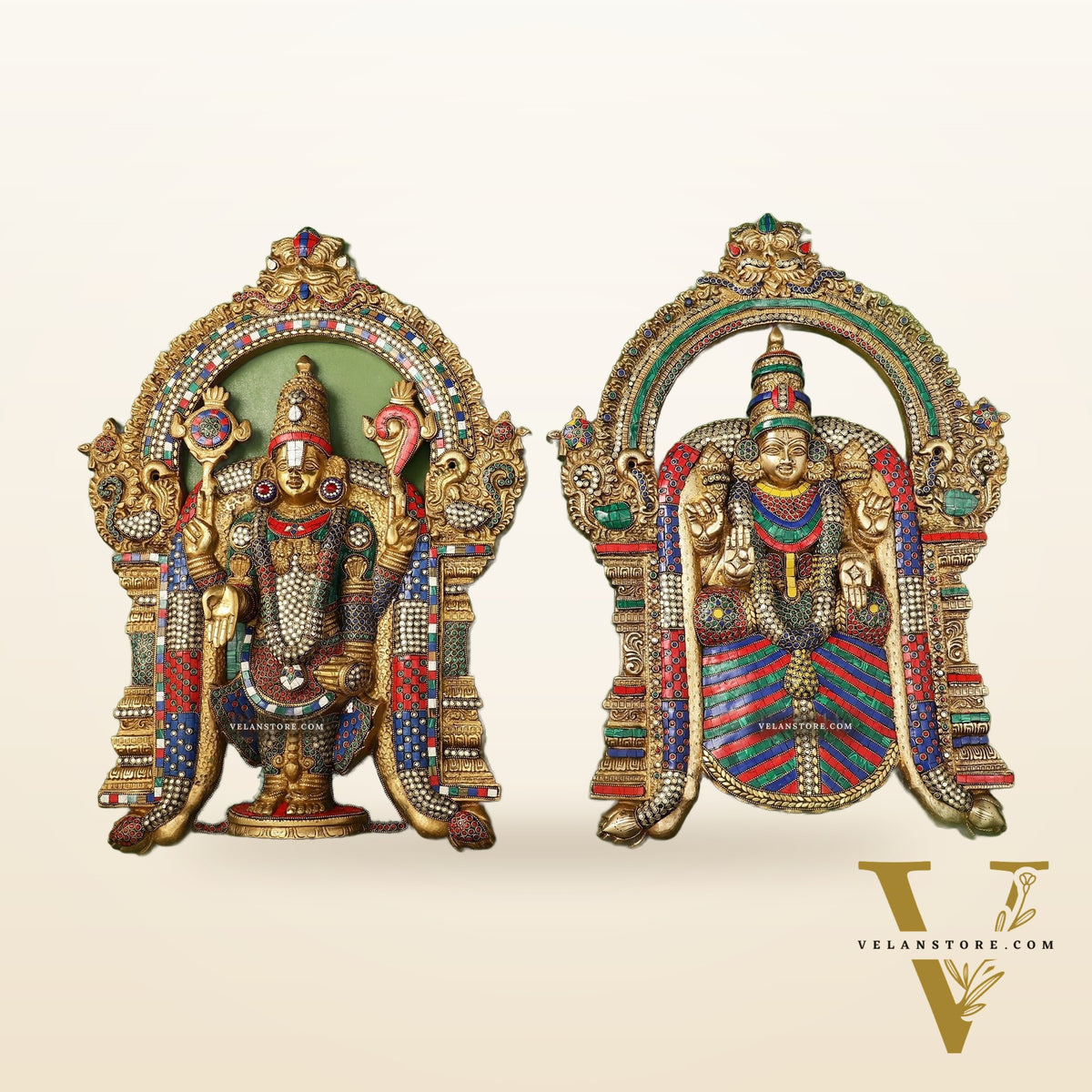 Brass Lord Venkateshwara Tirupati Balaji and Goddess Padmavathi Thayar Wall Hangings - 26