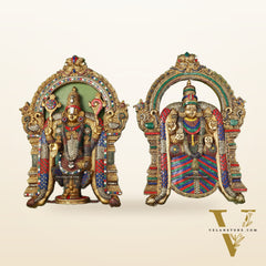 Brass Lord Venkateshwara Tirupati Balaji and Goddess Padmavathi Thayar Wall Hangings - 26
