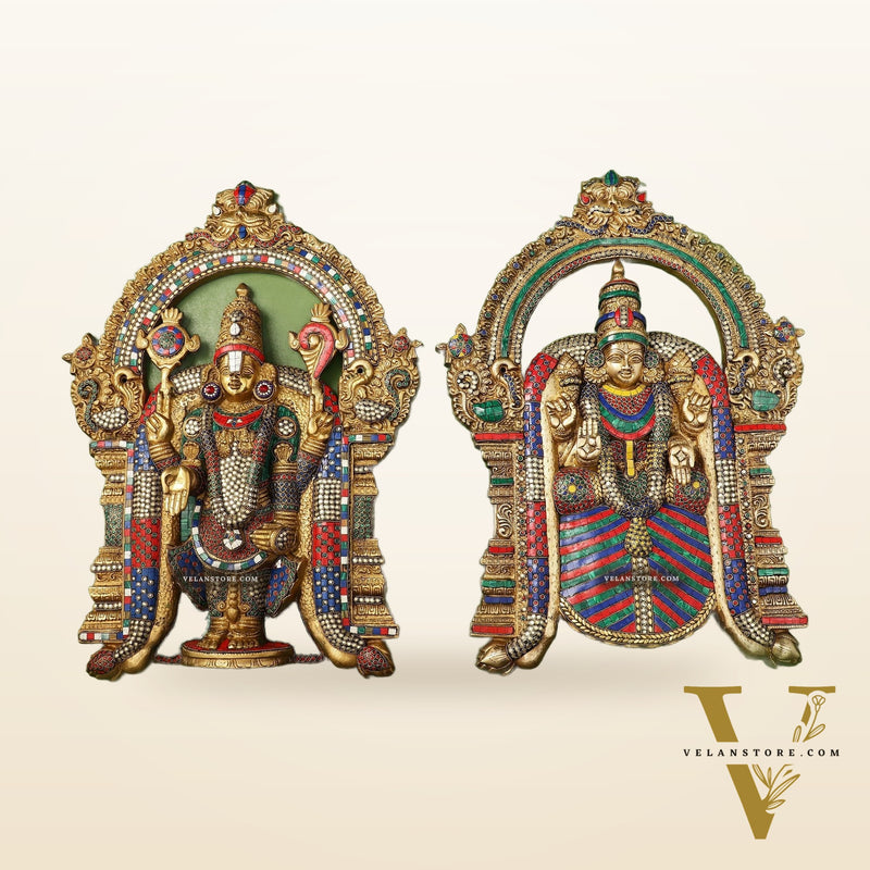 Brass Lord Venkateshwara Tirupati Balaji and Goddess Padmavathi Thayar Wall Hangings - 26
