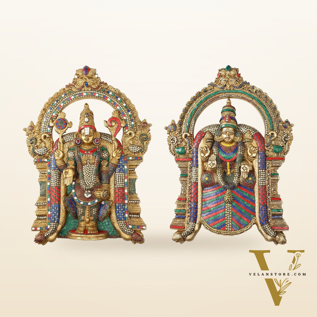 Brass Lord Venkateshwara Tirupati Balaji and Goddess Padmavathi Thayar Wall Hangings - 26