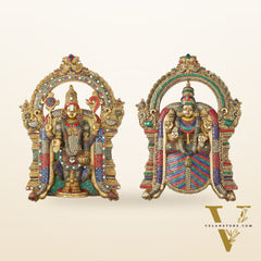 Brass Lord Venkateshwara Tirupati Balaji and Goddess Padmavathi Thayar Wall Hangings - 26