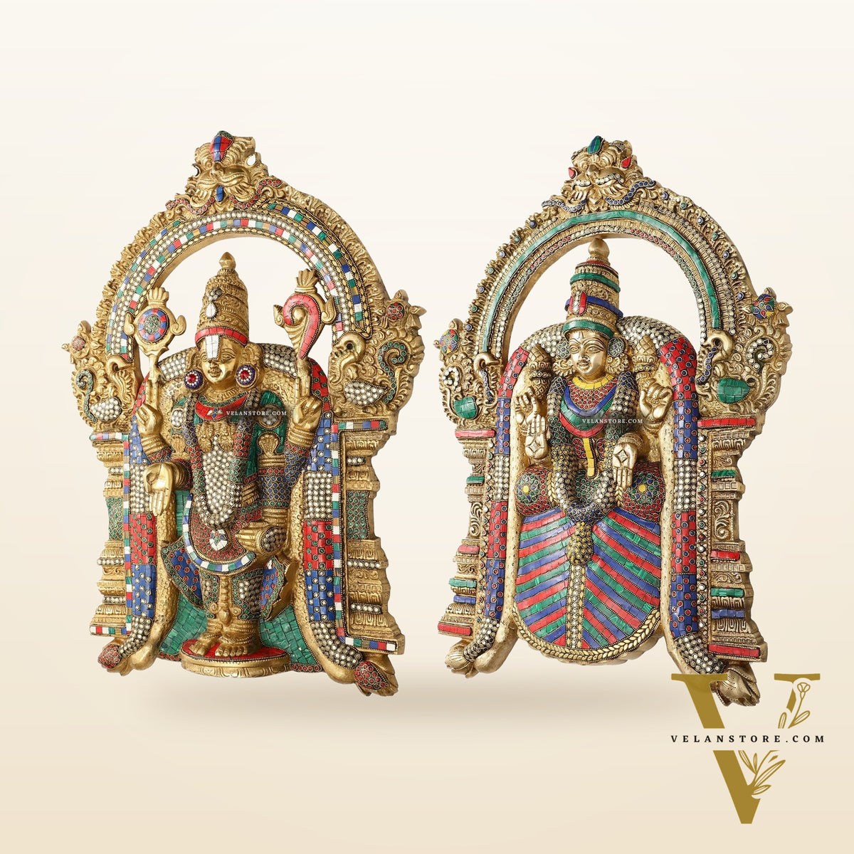 Brass Lord Venkateshwara Tirupati Balaji and Goddess Padmavathi Thayar Wall Hangings - 26
