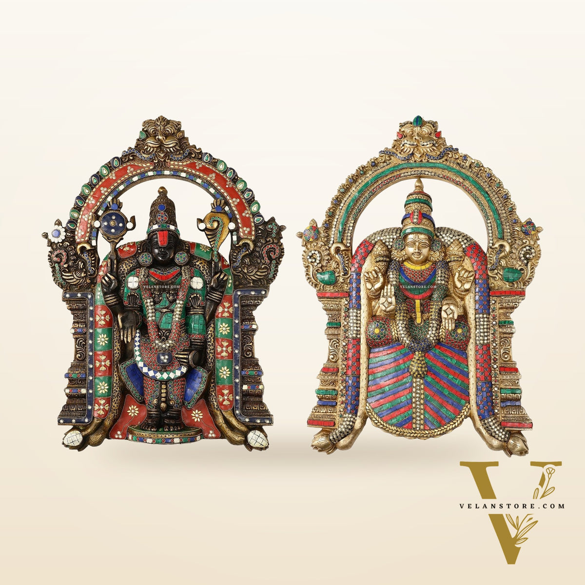 Brass Lord Venkateshwara Tirupati Balaji and Goddess Padmavathi Thayar Wall Hangings - 26