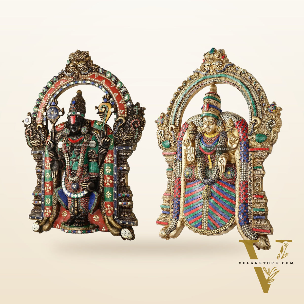 Brass Lord Venkateshwara Tirupati Balaji and Goddess Padmavathi Thayar Wall Hangings - 26
