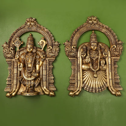 Brass Lord Venkateshwara Tirupati Balaji and Goddess Padmavathi Thayar Wall Hangings - 26