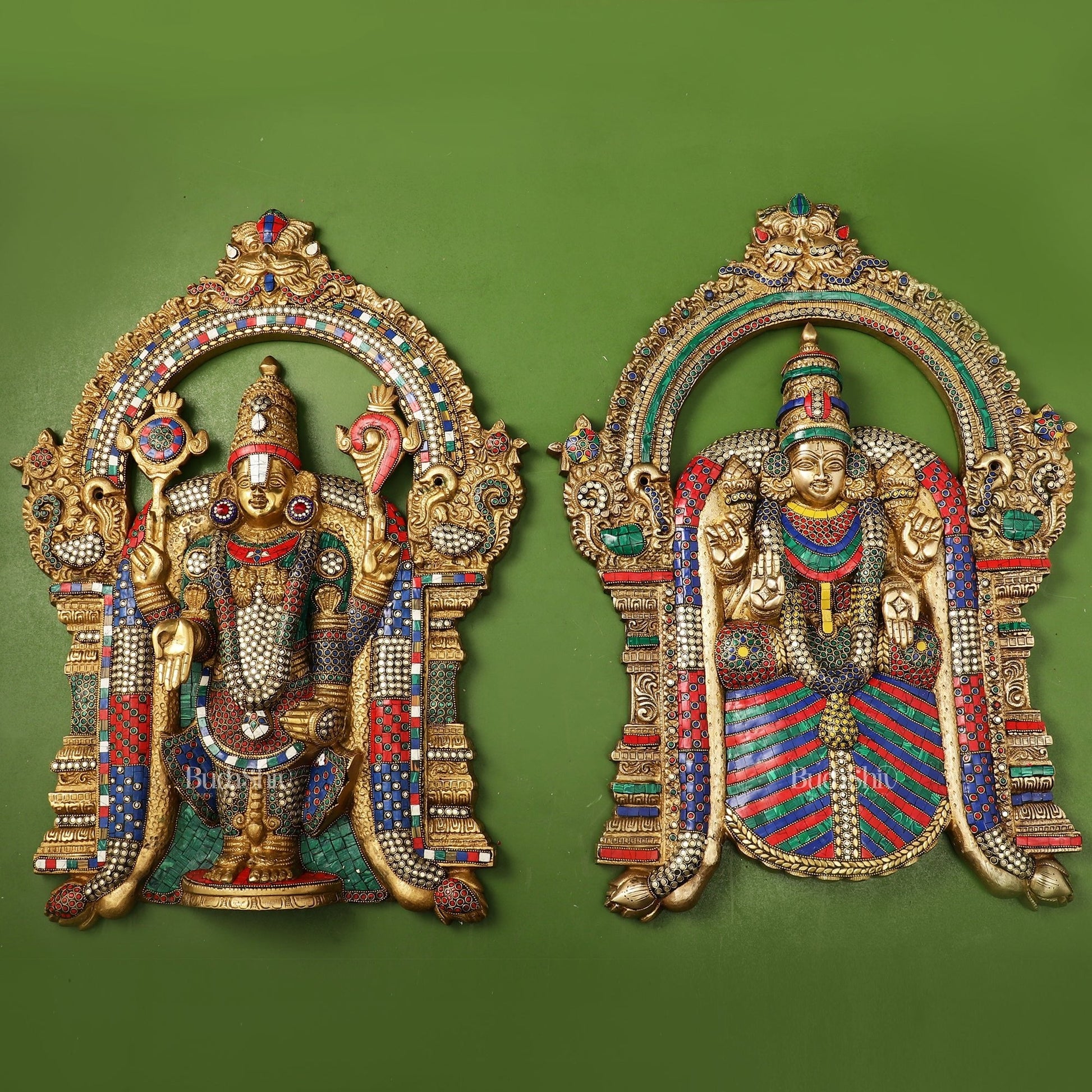 Brass Lord Venkateshwara Tirupati Balaji and Goddess Padmavathi Thayar Wall Hangings - 26
