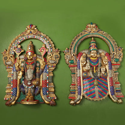 Brass Lord Venkateshwara Tirupati Balaji and Goddess Padmavathi Thayar Wall Hangings - 26
