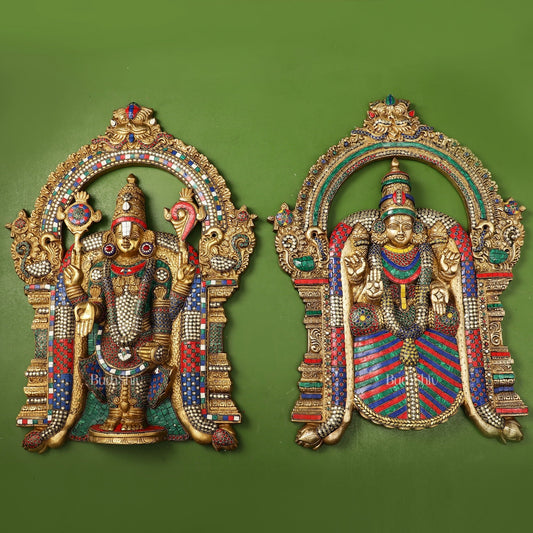 Brass Lord Venkateshwara Tirupati Balaji and Goddess Padmavathi Thayar Wall Hangings - 26