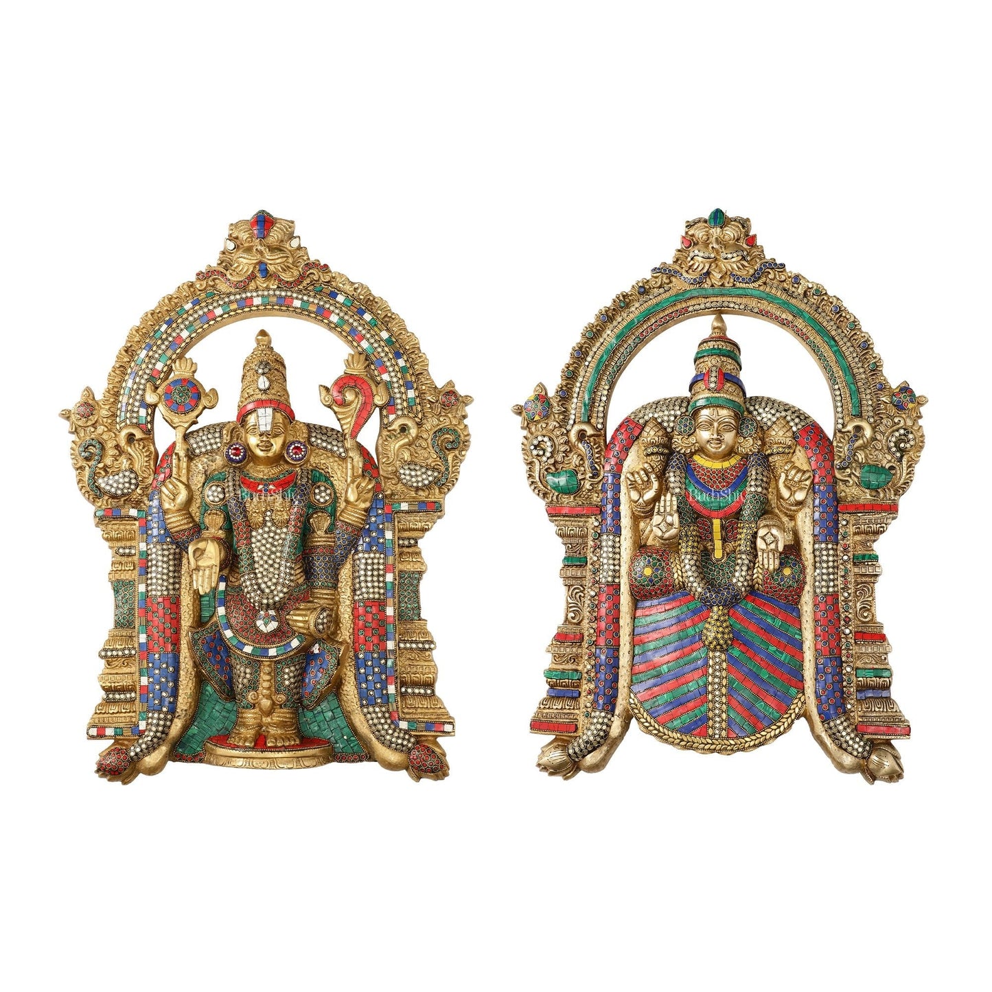Brass Lord Venkateshwara Tirupati Balaji and Goddess Padmavathi Thayar Wall Hangings - 26