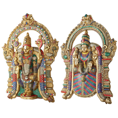 Brass Lord Venkateshwara Tirupati Balaji and Goddess Padmavathi Thayar Wall Hangings - 26