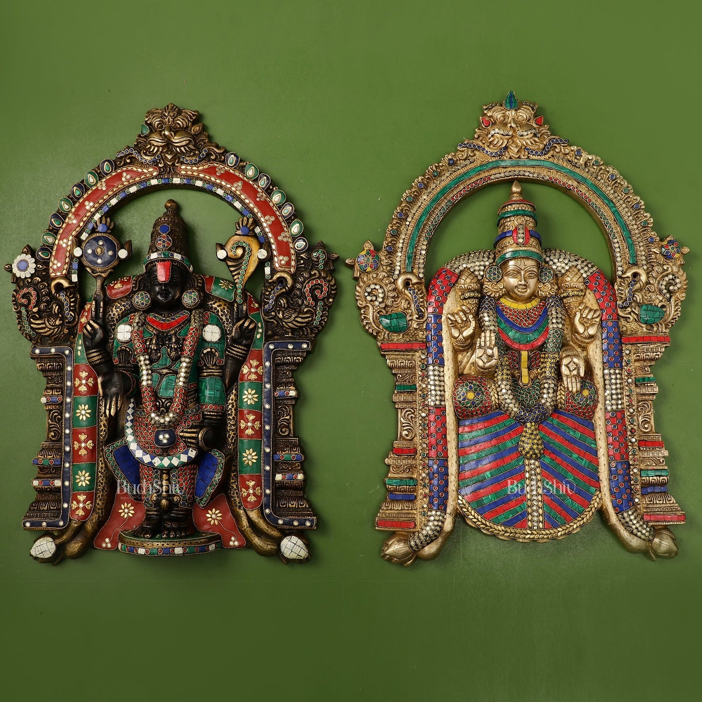 Brass Lord Venkateshwara Tirupati Balaji and Goddess Padmavathi Thayar Wall Hangings - 26
