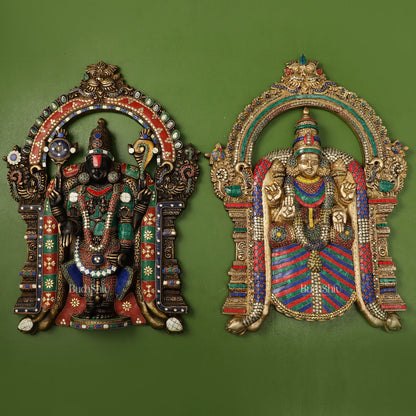 Brass Lord Venkateshwara Tirupati Balaji and Goddess Padmavathi Thayar Wall Hangings - 26