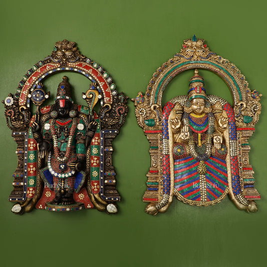 Brass Lord Venkateshwara Tirupati Balaji and Goddess Padmavathi Thayar Wall Hangings - 26