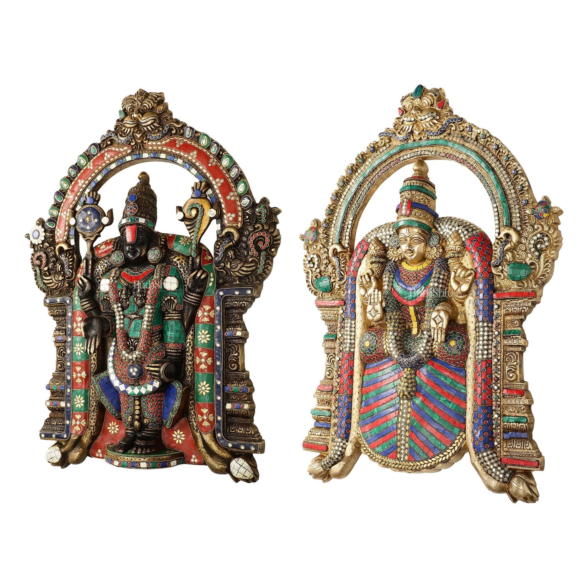 Brass Lord Venkateshwara Tirupati Balaji and Goddess Padmavathi Thayar Wall Hangings - 26