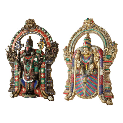 Brass Lord Venkateshwara Tirupati Balaji and Goddess Padmavathi Thayar Wall Hangings - 26