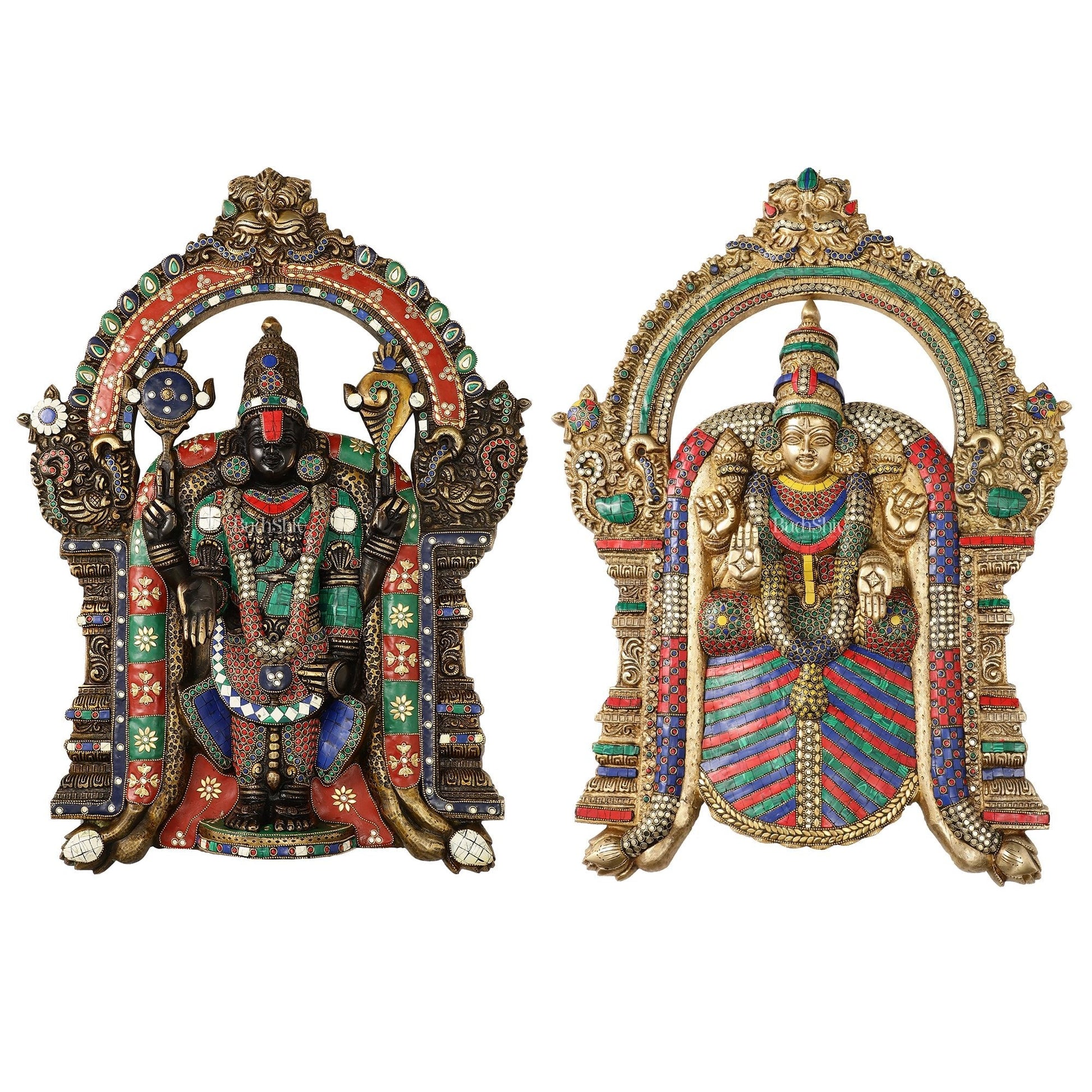 Brass Lord Venkateshwara Tirupati Balaji and Goddess Padmavathi Thayar Wall Hangings - 26