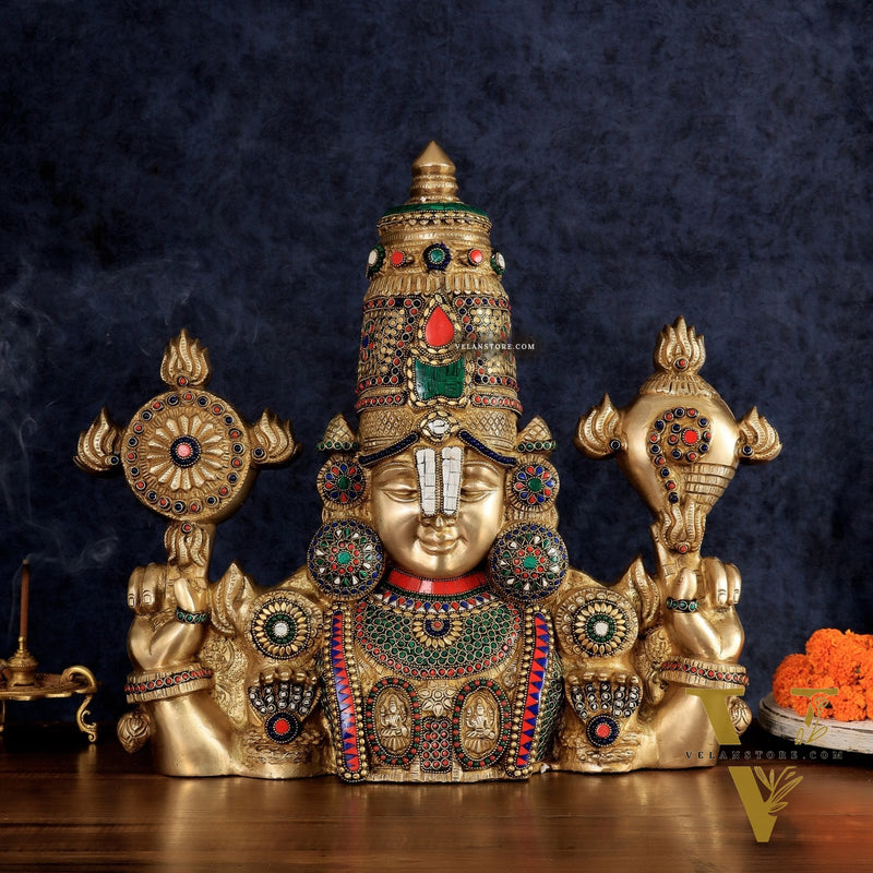 Brass Lord Venkateshwara Tirupati Balaji Face Wall Hanging 20"