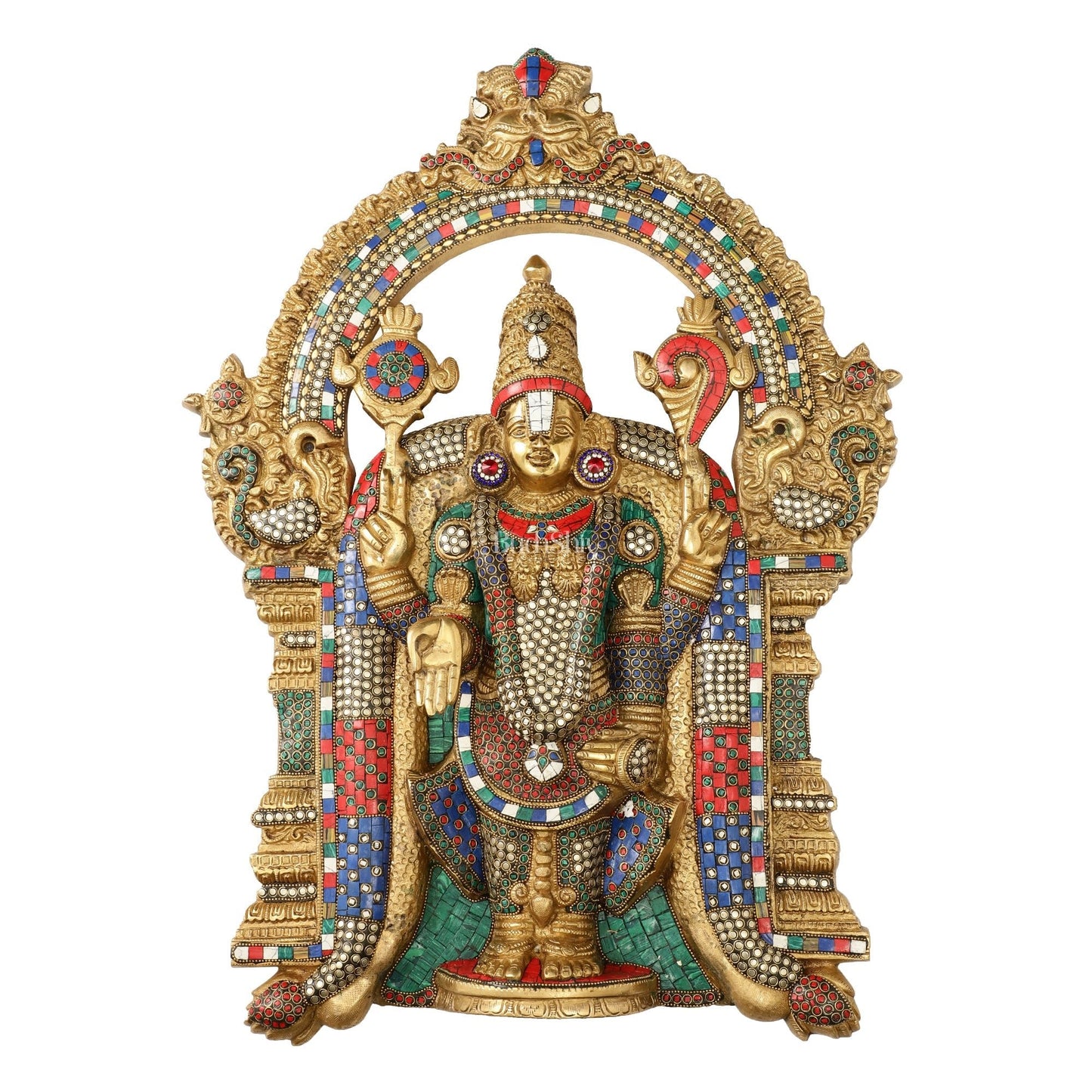 Brass Lord Venkateshwara Tirupati Balaji Wall Hanging - 26 Inch with stonework