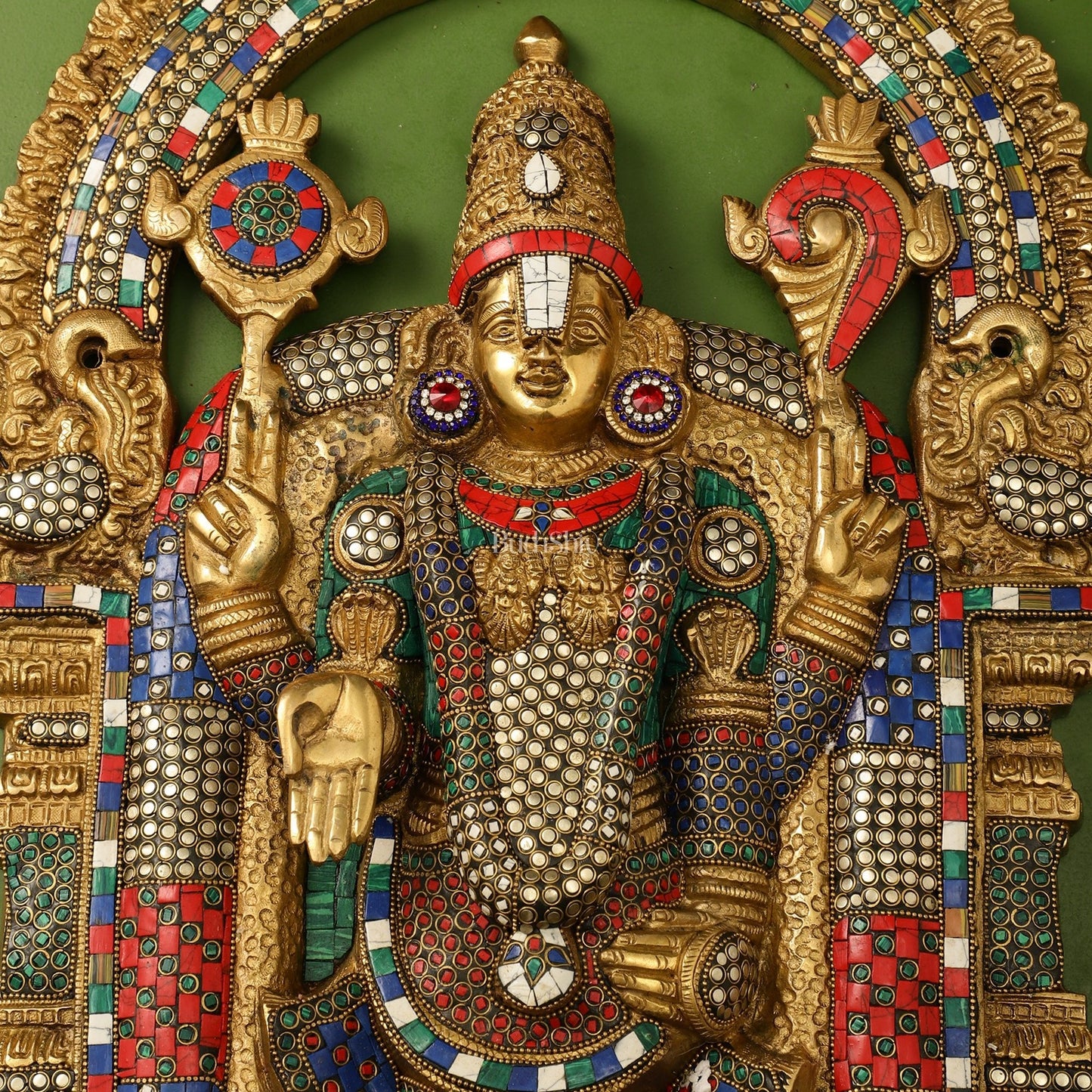 Brass Lord Venkateshwara Tirupati Balaji Wall Hanging - 26 Inch with stonework