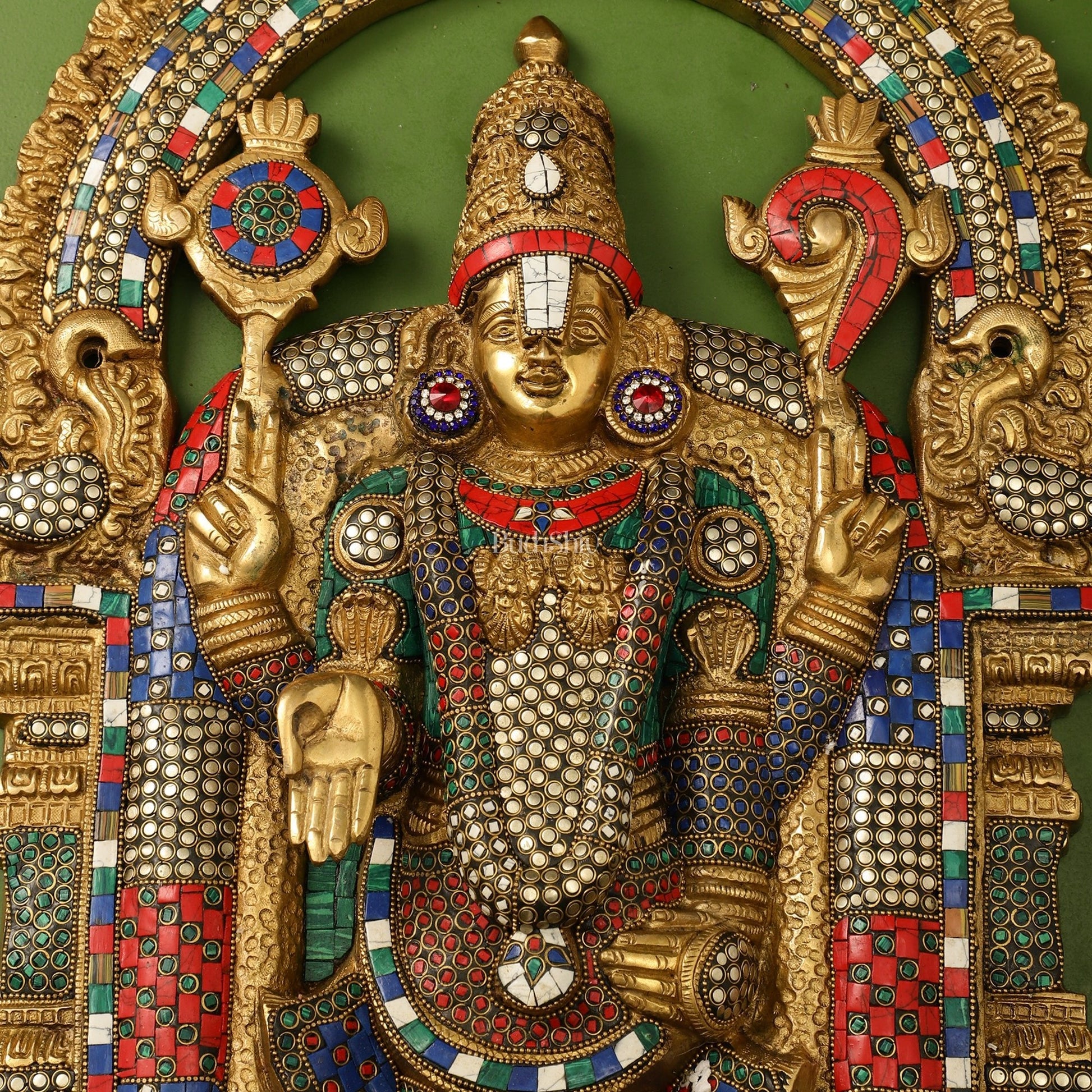 Brass Lord Venkateshwara Tirupati Balaji Wall Hanging - 26 Inch with stonework