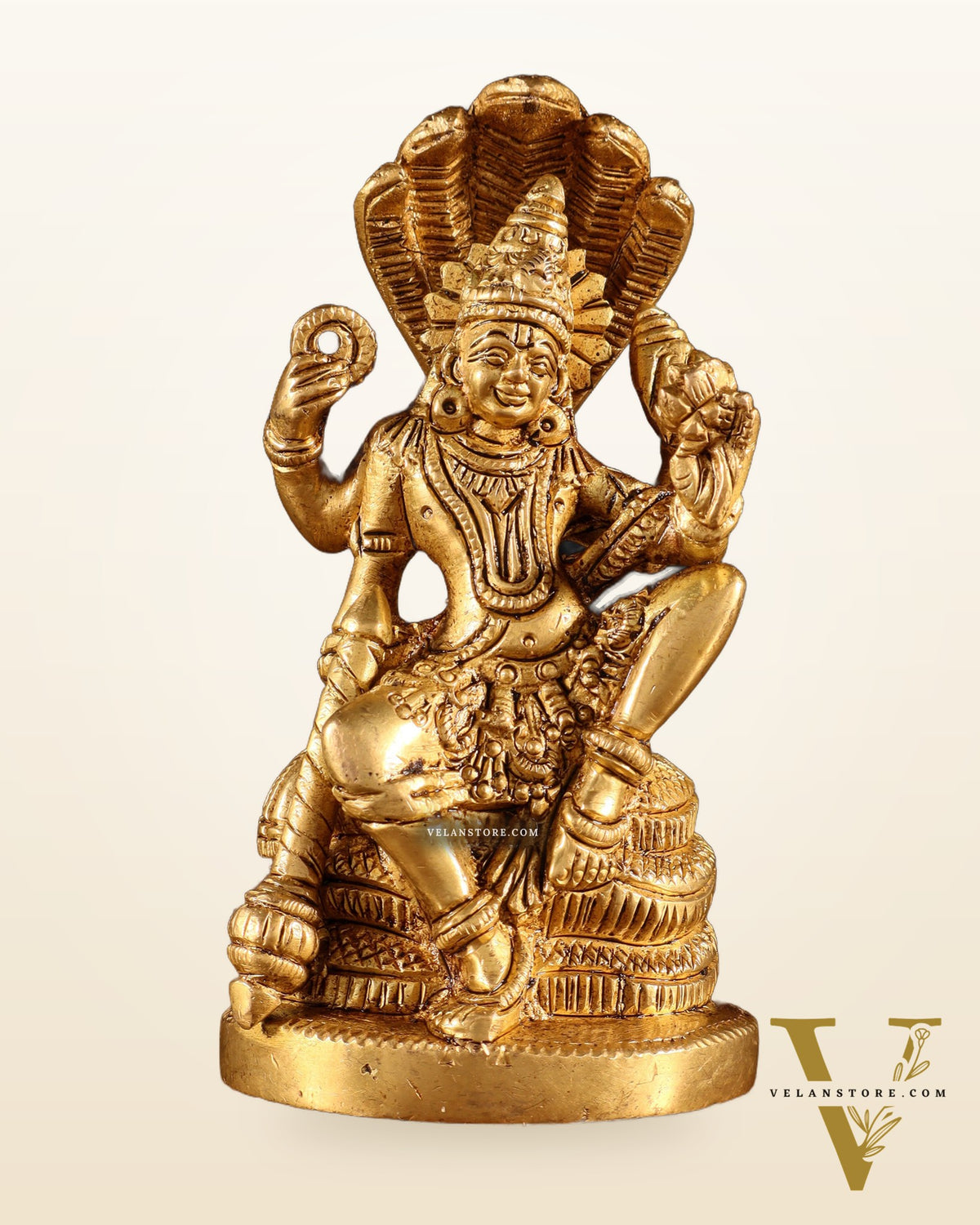Brass Lord Vishnu Seated on Sheshanaaga – Handcrafted Idol 4.5"