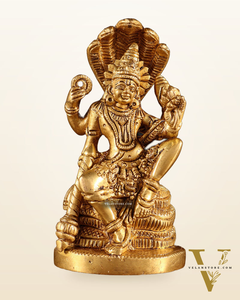 Brass Lord Vishnu Seated on Sheshanaaga – Handcrafted Idol 4.5"