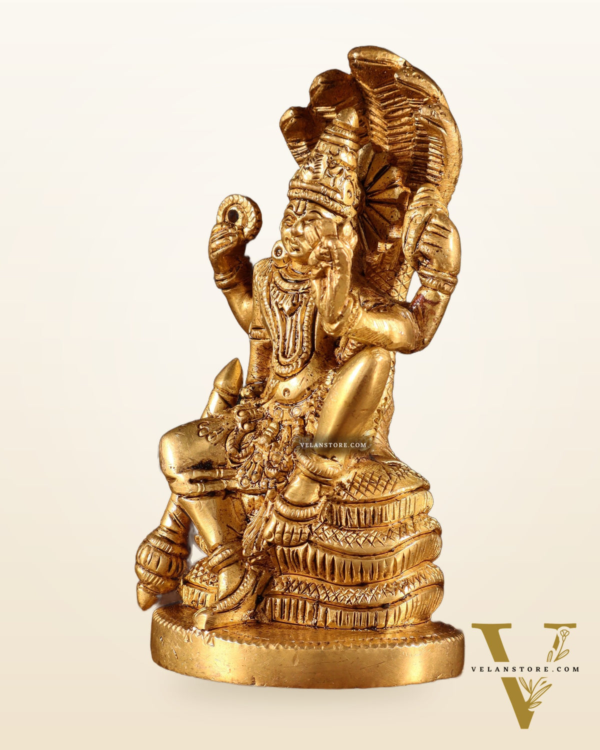 Brass Lord Vishnu Seated on Sheshanaaga – Handcrafted Idol 4.5"