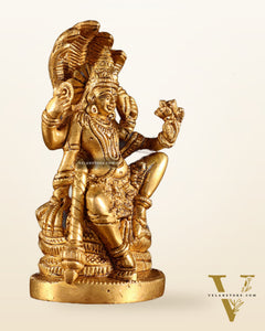 Brass Lord Vishnu Seated on Sheshanaaga – Handcrafted Idol 4.5"