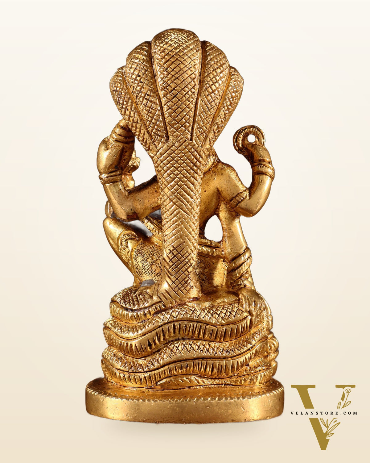 Brass Lord Vishnu Seated on Sheshanaaga – Handcrafted Idol 4.5"