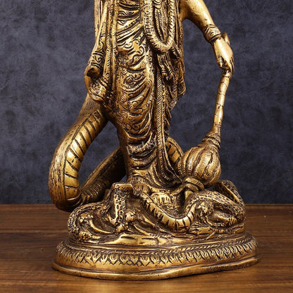 Brass Lord Vishnu Standing Idol with Sheshanaag antique 17 inch
