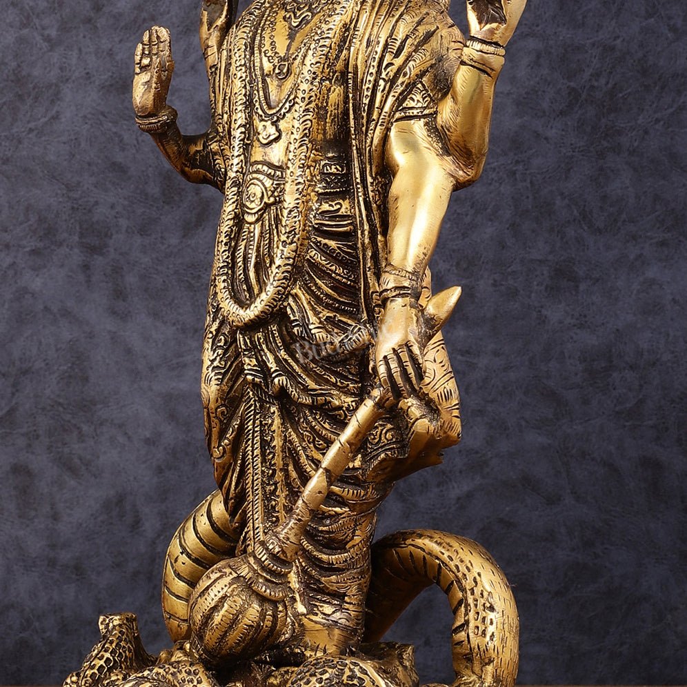 Brass Lord Vishnu Standing Idol with Sheshanaag antique 17 inch