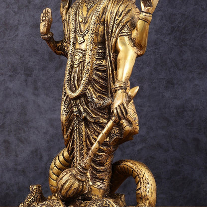 Brass Lord Vishnu Standing Idol with Sheshanaag antique 17 inch