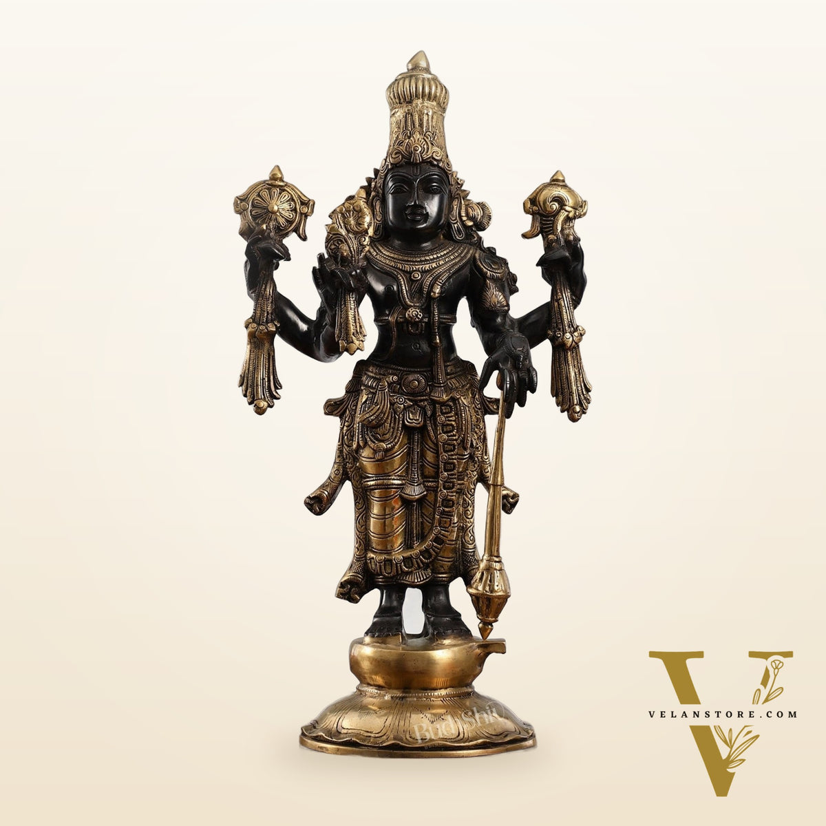 Brass Lord Vishnu Statue - Handcrafted, 20" Tall, 12kg