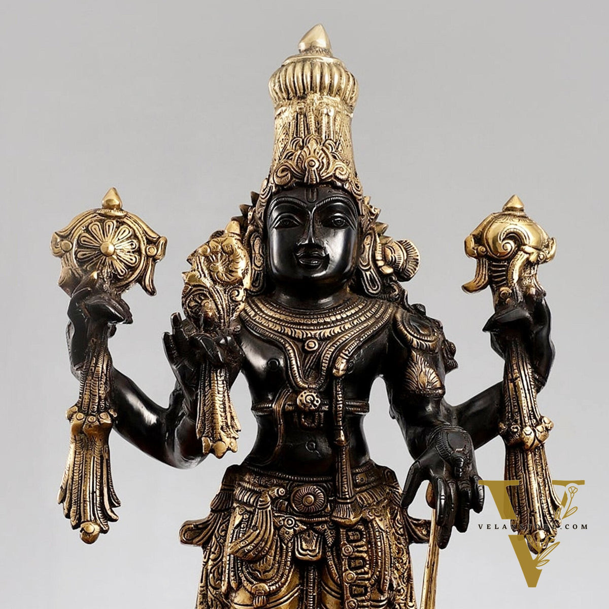 Brass Lord Vishnu Statue - Handcrafted, 20" Tall, 12kg