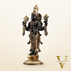 Brass Lord Vishnu Statue - Handcrafted, 20" Tall, 12kg